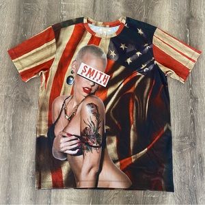 Smith & Graham Badass Bikini Tattooed Girl with American Flag Luxury Tee